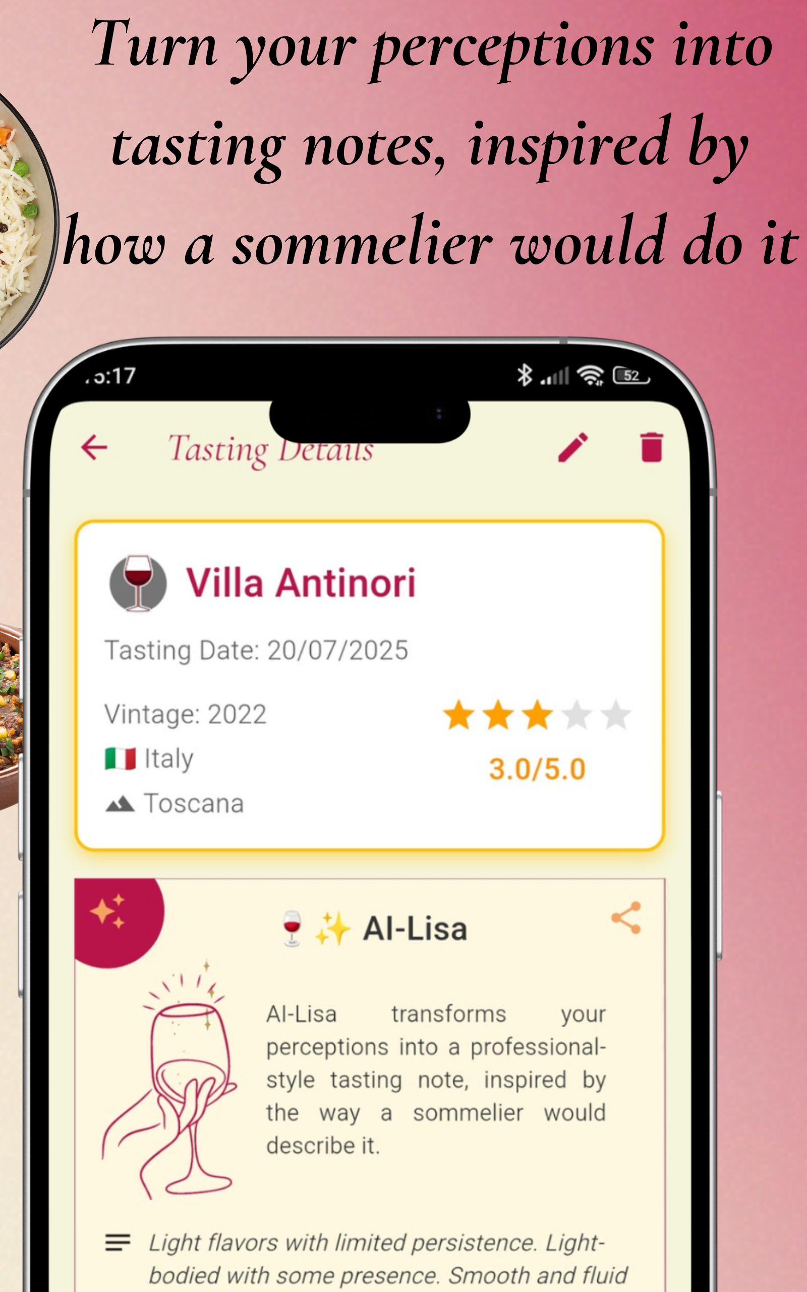 Turn your perceptions into tasting notes, inspired by how a sommelier would do it